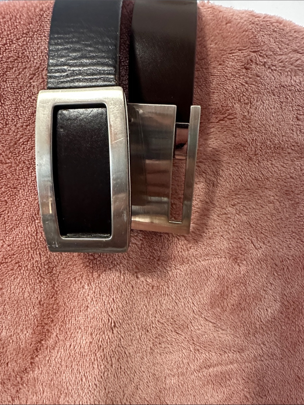 Aldo Black and Brown Leather Reversible Belt with Silver Buckle